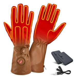 ActionHeat brown leather heated gloves with battery pack and charging cable