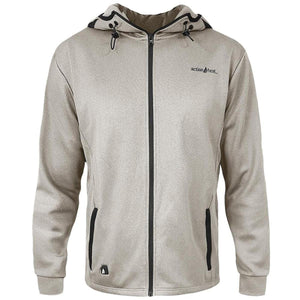 ActionHeat beige zip up hooded jacket with black trim and front pockets