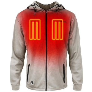 ActionHeat grey zip up hoodie with red glowing chest heating panels