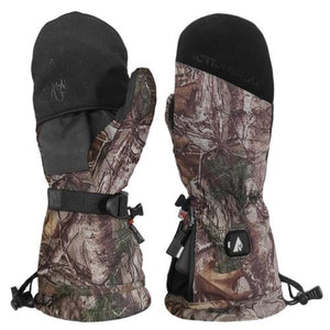 ActionHeat camouflage heated mittens with adjustable wrist straps and battery compartments
