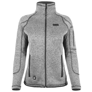 ActionHeat women's grey heathered knit full zip jacket with black trim and pockets
