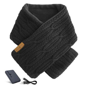 ActionHeat black cable knit scarf with battery pack and charging cable