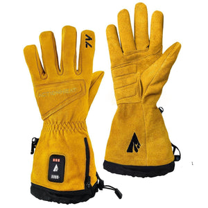 ActionHeat yellow leather heated gloves with battery power indicator