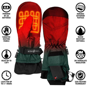 ActionHeat battery powered heated mittens with feature icons