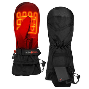ActionHeat heated mittens showing internal heating elements and battery pack