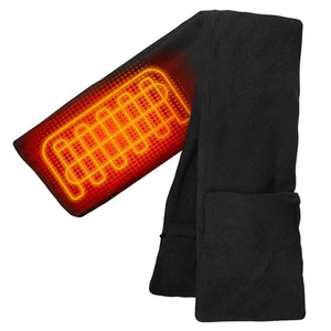 Black heated scarf with visible internal heating element glowing orange