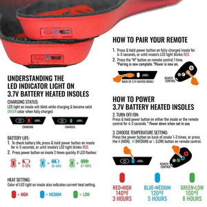 Instructional guide for pairing and operating 3.7V battery heated insoles with remote control