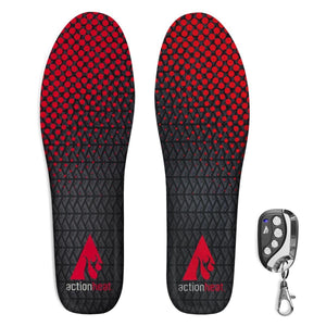 ActionHeat heated insoles with red and black pattern and wireless remote control