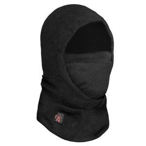 Black heated balaclava with a power button on the side
