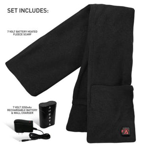 Aheata black fleece heated scarf with rechargeable battery and wall charger