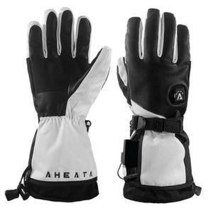 Aheata black and white heated ski gloves with battery pack and power button