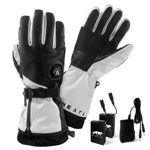 Aheata black and white heated gloves with two batteries and a charging cable