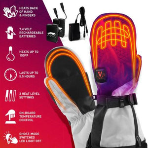 Aheata heated mittens with battery and charger features listed
