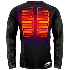 Aheata black long sleeve heated base layer shirt with orange heating elements on the chest