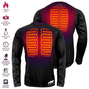 Aheata long sleeve heated shirt with highlighted heating zones and feature icons