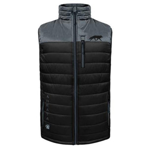 Aheata black and grey puffer vest with a high collar and front zipper