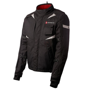 Gerbing black motorcycle jacket with reflective accents and red inner collar