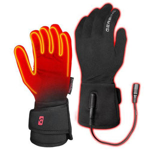 Gerbing black heated gloves with visible internal heating elements and power cable