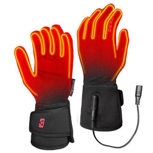 Gerbing black heated gloves with visible glowing orange heating elements
