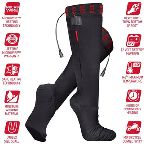 Gerbing 12V heated socks with Microwire technology and feature icons