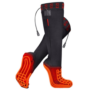 Gerbing black heated socks with visible red heating elements on the soles