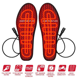 Gerbing heated insoles with power cables and feature icons