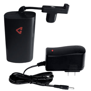 Black battery pack with charging cable and wall adapter
