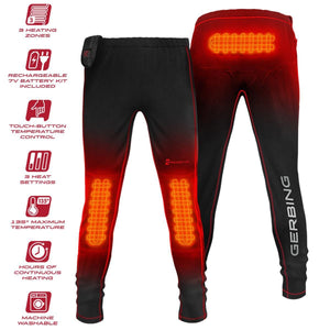 Gerbing heated base layer pants with three heating zones and feature icons