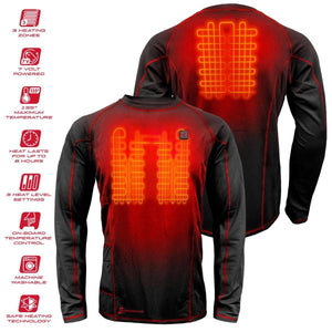 Gerbing heated long sleeve base layer with front and back heating elements and feature icons