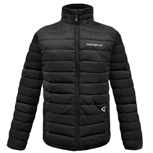 Black Gerbing quilted puffer jacket with high collar and front zipper