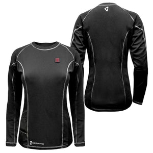 Gerbing womens black long sleeve heated base layer shirt front and back view