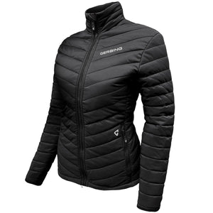Gerbing black quilted jacket with front zipper and high collar