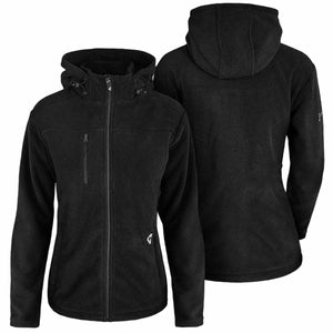 Black women fleece jacket with hood and front zipper