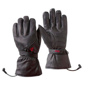 Pair of black Gerbing heated leather gloves with power cables