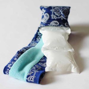 Oro Sports blue paisley fabric neck wrap with white gel ice pack insert