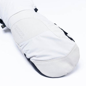 Outdoor Research white winter mitten with leather palm detail
