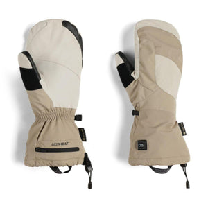 Outdoor Research tan Gore-Tex heated mittens with black accents