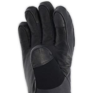 Black leather glove with reinforced thumb and finger panels