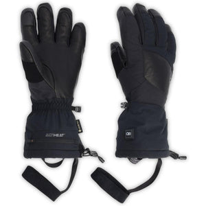 Outdoor Research black AltiHeat heated gloves with leather palms and Gore-Tex branding