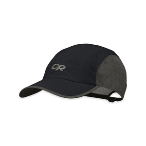 Outdoor Research black running cap with mesh side panels and reflective brim trim