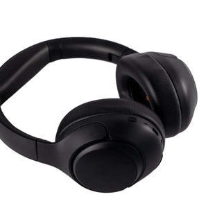 Black over ear wireless headphones with cushioned ear cups