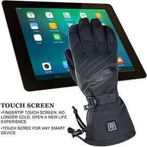 Mount Tec black heated glove with touchscreen capability in front of a tablet