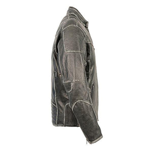 Side view of a Milwaukee Leather distressed black motorcycle jacket