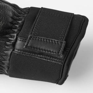 Hestra black leather glove cuff with adjustable velcro strap