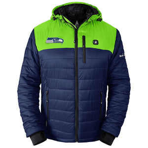 ActionHeat Seattle Seahawks 5V Men's Colorblock Puffer Battery Heated Jacket