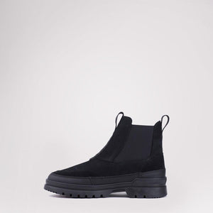 Pajar black suede Chelsea boot with a thick rubber lug sole