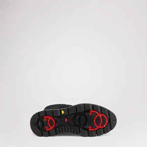 Pajar boot sole with black rubber tread and red retractable ice cleats