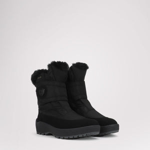 Pajar black mid calf winter boots with faux fur trim and velcro strap closure