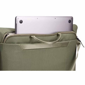 Thule bag with laptop partially inserted into the padded sleeve