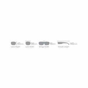 Smith Optics eyewear sizing diagram showing lens height width bridge width and temple length measurements